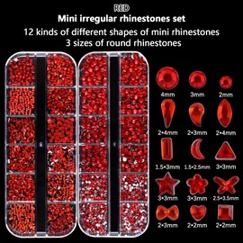 Snmzlc 2 Boxes mini Nail Art Rhinestones Multi Shape Nail gem Design Charm 3D Star Heart Water Drop Butterfly Moon Square Diamond red Mix DIY Acrylic Nail kit US279 (red)