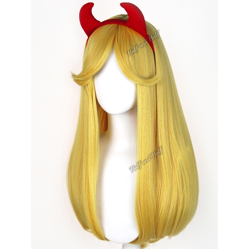 Long Blonde Straight Star Princess Cosplay Wig + Horn Headband