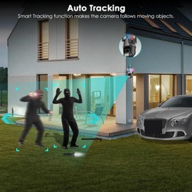 SQUADO Externe PTZ Sicherheitskamera 4K 8 MP, Dual-Linse, 4-facher Zoom, Farb-Nachtsicht, AI-Überwachung, mit App