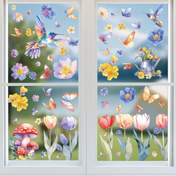 RuiChy 9 Sheets Spring Summer Window Stickers, 116 Pcs Double