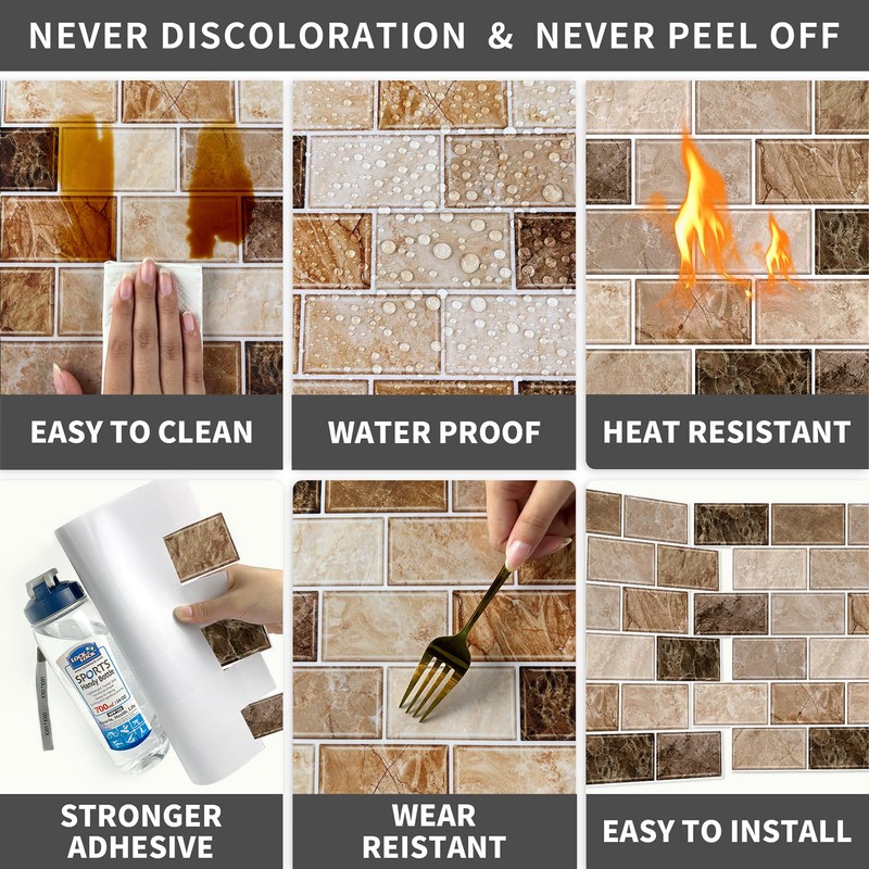 URCOLOR 10-Sheet Peel and Stick Backsplash Subway Tile for Kitchen,12"x12"