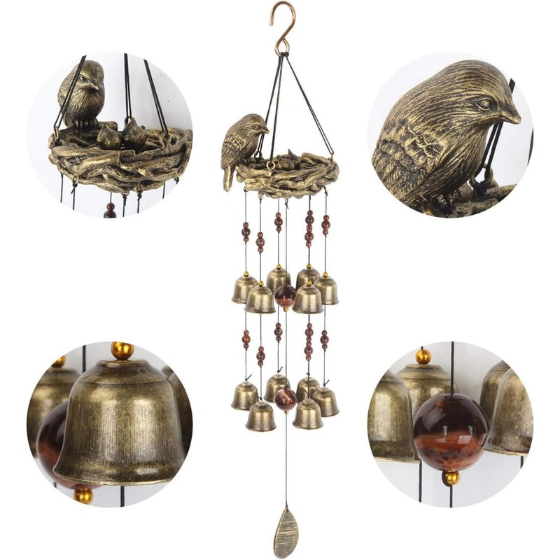 SNOKAY Bird Nest Wind Chime with 12 Wind Bells, Hanging