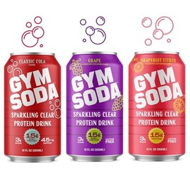 Gym Soda Sparkling Clear Protein Soda, 15g of Clear Whey Protein, Lion’s Mane, L Theanine, Low Sugar, Naturally Sweetened, Lightly Carbonated, Protein Drink Variety Pack, 12 oz Cans, 12 Pack