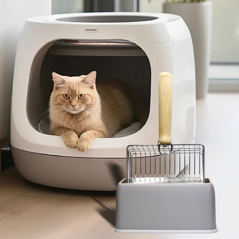 FULUDM Cat Litter Scoop with Container - Metal Cat Litter