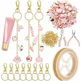 Kit de dijes para monedero, 212 piezas, kit para hacer llaveros de metal y resina, suministros para dijes bolsos DIY con cadena dorada 32, 81 pies