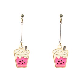 Seakuur Cute Pearl Milk Tea Cup Stud Earrings Cartoon Bubble Tea Earrings for Women Fun Foodie Jewelry, Large, Metal, No Gemstone