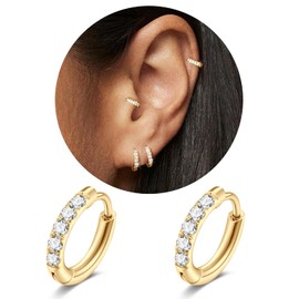 Small Gold Hoop Earrings for Women Men,14K Gold Plated in 316L surgical steel Hinge Huggie Hoop Earrings fit Helix, Rook, Earlobe Lightweight Hypoallergenic Earrings (1 Pair-8mm)