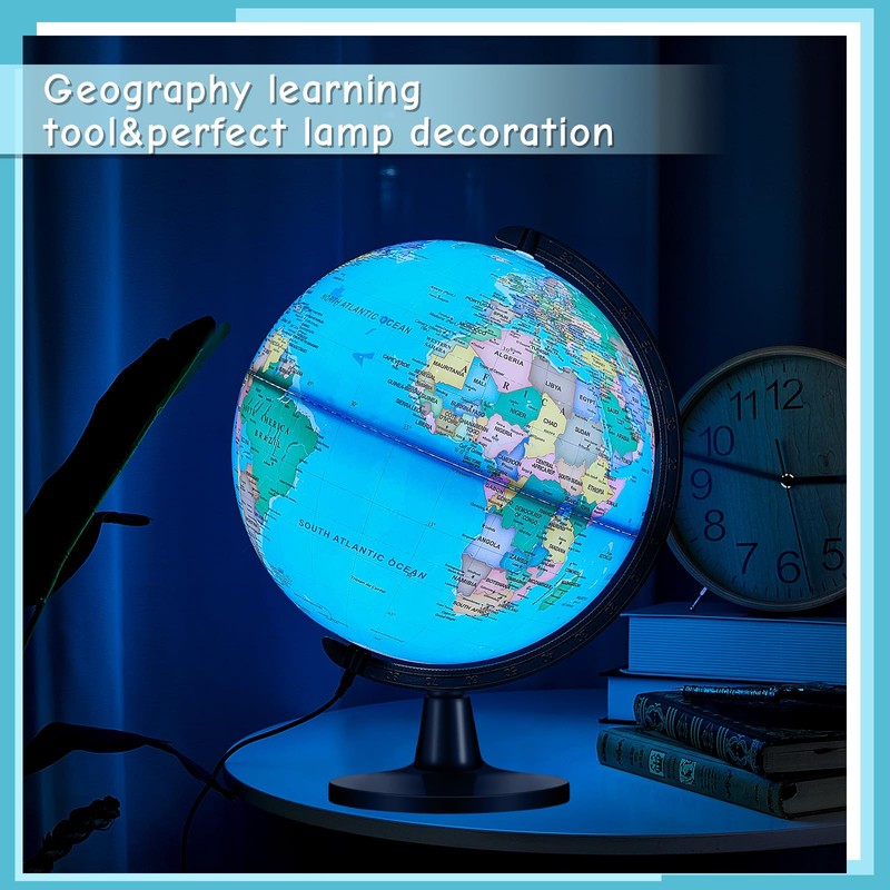 Amylove 13'' Illuminated World Globe with Stand 720°/360° Rotation Rewritable