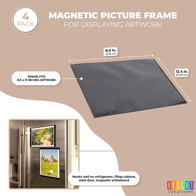 Juvale 4 Pack Magnetic Photo Frames 8.5x11 for Refrigerator, Artwork,