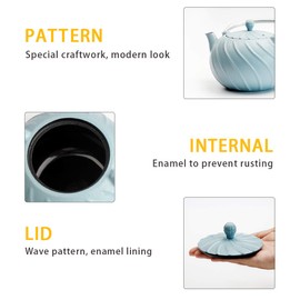 Tea Kettle, TOPTIER Japanese Cast Iron Teapot with Stainless Steel Infuser, Cast Iron Tea Kettle Stovetop Safe, Wave Design Teapot Coated with Enameled Interior for 40 Ounce (1200 ml), Turquoise