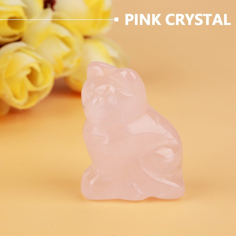 Hztyyier 1.38 inch Rose Quartz Carved Kitten Figures, Natural Crystal