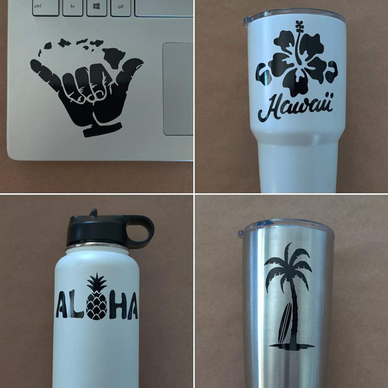Hawaii Decal 4 Pack: Hang Loose Islands, Hawaii Hibiscus, Aloha