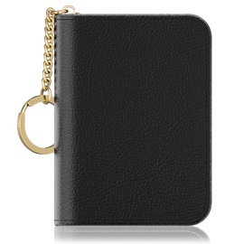 Tiexcnia RFID Credit Card Holder, Small Card Holder Wallet with Keychain Zipper, Leather Card Case Wallet for Women, Black