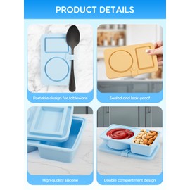 3 Pack Reusable Snack Containers 2 Compartment,Snack Pack Container with Lids,Salad Dressing Sauce Container,Snack Box Container for Picnic Outdoor School Office (Pink+Blue+Khaki)