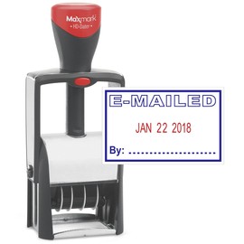MaxMark Heavy Duty Self Inking Date Stamp with Phrase Emailed - 2 Color Blue/Red Ink