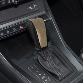 QZTYTY Leather Car Gear Shift Cover, Stick Shift Cover, Durable Shift Knob Cover for Shift Lever Protection, Universal Anti-Slip Automatic Shift Knob Cover Car Accessories for Cars (Black/Beige)