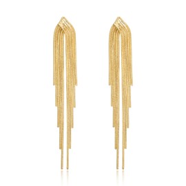 EleQueen Tassel Earrings for Women, Gold Statement Earrings, Gold Dangle Earrings, Tassel Drop Earrings, Jewelry Gift Women Party Fashion