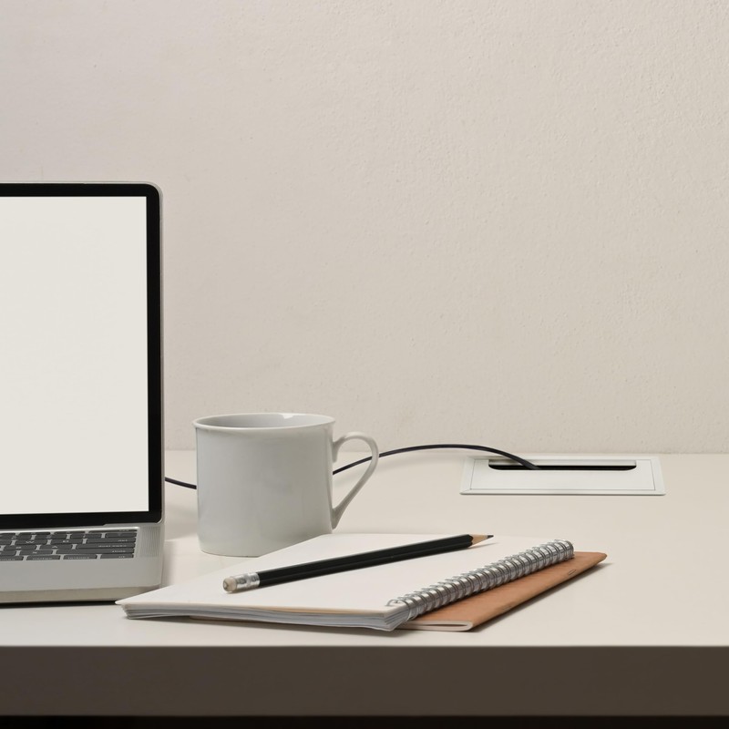 Emuca - Cable organizers for table, rectangular, 160x80mm, recessed, Aluminium,