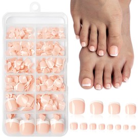 Lifextol 216PC Press on Toenails for Women Fake Toe Press on Nails French Tip Toe Nail Press ons with Sticky Tabs, 12 Size Fake Toenails Press ons Acrylic Toe Nail Tips Kit White Press on Toe Nails-I
