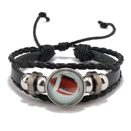 IMINI Lightweight Sports Leather Braided Beaded Bracelet for Men Boys Adjustable Layered Wrap Hand Woven Bracelets Charms Inspirational Jewelry Gifts for Team Player (Rugby)
