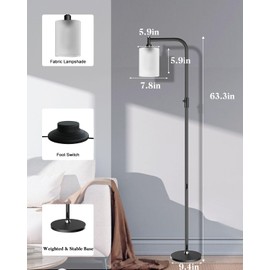 Revibeit Industrial Floor Lamp, Modern Standing Lamps with Frosted Glass Lampshade &E26 Base, Farmhouse Floor Lamp for Living Room Bedroom(Bulb Not Included)-Black