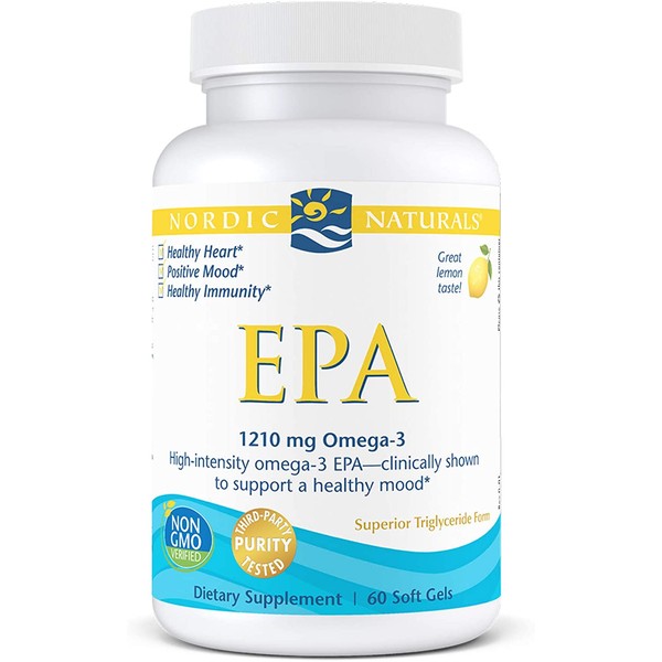 Nordic Naturals EPA, Lemon - 60 Soft Gels - 1210 mg Omega-3 - High-Intensity EPA Formula for Positive Mood, Heart Health & Healthy Immunity - Non-GMO - 30 Servings