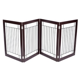 Internet’s Best Traditional Wire Dog Gate - 4 Panel - 30 Inch Tall Pet Puppy Safety Fence - Fully Assembled - Durable MDF - Stairs Folding Z Shape Indoor Doorway Hall Free Standing - Espresso