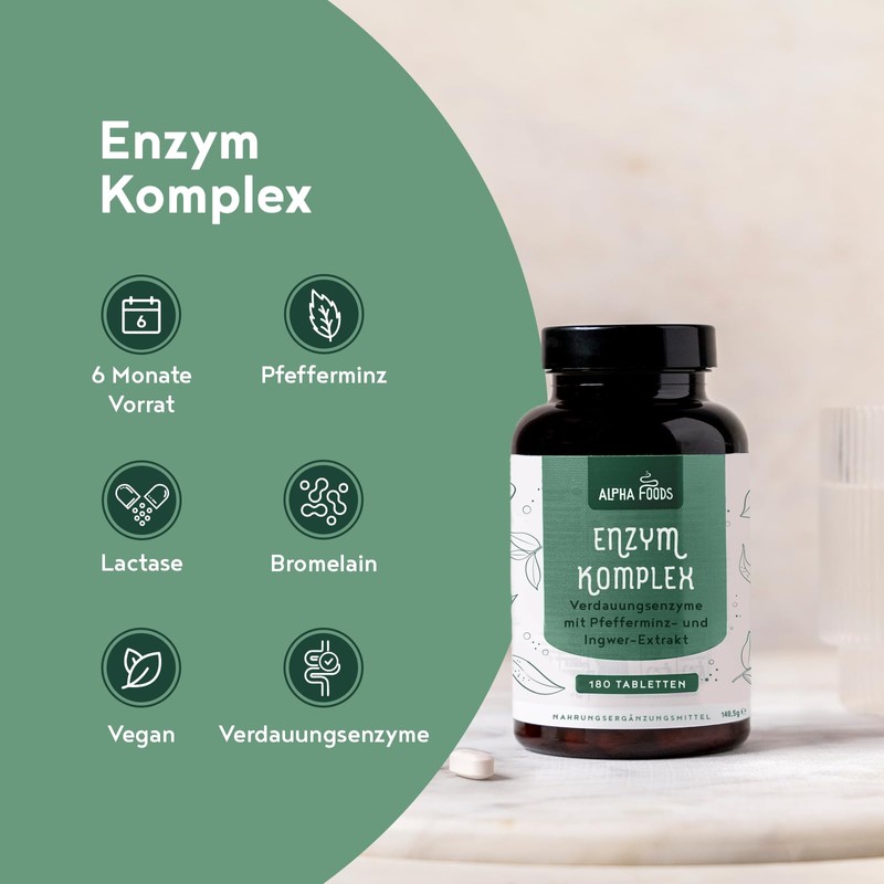 Verdauungsenzyme Komplex | 180 Tabletten | mit Lipase, Amylase, Bromelain