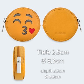 MANAGE Smiley Wallet with Key Ring - Includes Gift Box - Mini Wallet for Women and Children - Key Case Women's Leather Yellow, Kiss Smiley Yellow, coin purse