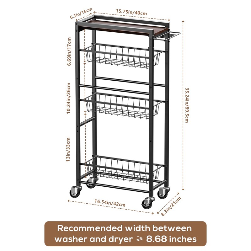PAPAGIFTREE 4 Tier Slim Rolling Storage Cart with Pull-Out Baskets,