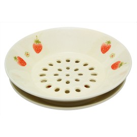 Kilamoto SOUSEN Medium Plate, White, 5.9 inches (15 cm), Seto Ware Dish, Colander Plate, Fruit (Strawberry) Pattern