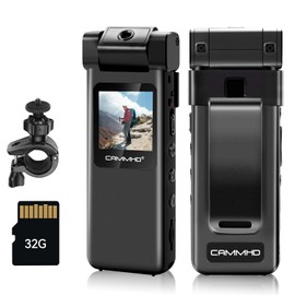 CCAMMHD V1-32G Body Camera with 180° Rotating Lens, High Definition 1080P Body Camera with Back Clip, Motion Detection and 1.3" Color Screen, Portable Body Camera for Outdoor Sports/Bicycle/Police