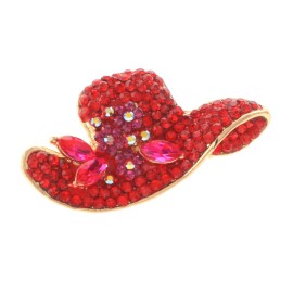 neXxtten Gold Tone Metal Crystal Rhinestone Hat Brooch P1551-RED