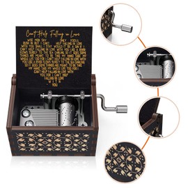 Can’t Help Falling in Love Music Box Black Hand Crank Vintage Wood Carved Musical Box Gifts for Lover, Boyfriend/Girlfriend/Husband/Wife/Lovers on Birthday/Valentine's Day/Anniversary