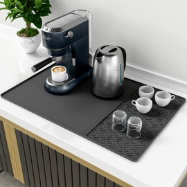 Silicone Coffee Mat 24''x16'' - Non-Slip Coffee Bar Mat with Detachable Dish Drying Mat for Kitchen Countertops, Ideal for Coffee Maker, Espresso Machine, Coffee Station, and Dish Rack