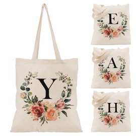 Floral Initial Tote Bag - 15'x16' Canvas Bags for Women - Bridesmaid Hen Party Shopping Large Bag Teacher Birthday Gift C2 (Initial #Y)