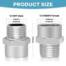 Brass 1/2" G (BSP) Female to 1/2" NPT Male Adapter, Pipe Fitting Connector, G to NPT Thread Converter, 1/2 Inch BSP to NPT Threaded Coupling, Rust-Resistant