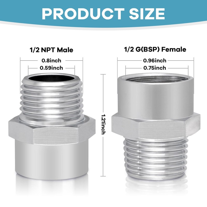 Brass 1/2" G (BSP) Female to 1/2" NPT Male Adapter,