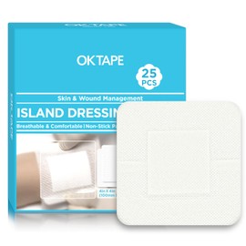 OK TAPE Island Dressing, Non-Woven Wound Dressing with Absorbent Pad, Gauze Sterile, Soft and Breathable First Aid Kit,10 X 10 CM, 25 PCS