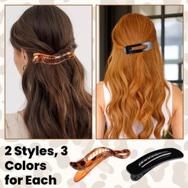 6 Pack Hair Clips, Flat Hair Claws for Women, Lay Flat Hair Clip, Comfortable Claw Clips for Thick Hair Thin Hair, Strong Hold Alligator Clips, Non Slip Leopard Print & Black Hair Clips