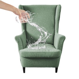 HAOYONG Waterproof Wing Chair Slipcovers Stretch Wingback Chair Covers 4 Pieces Wingback Armchair Removable Slipcover Chair Slip Covers Washable Armchair Protector Cover for Living Room and Bedroom