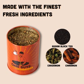Chai Guys Kadak Chai Blend, Assam Tea with Fresh Cardamom & Cinnamon Karak Chai, 28 Cups Tin