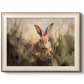 VIYYIEA Framed Wall Art for Living Room, Rabbit Canvas Prints Vintage Home Decor, Animals Painting Picture Bathroom Wall Decor, Easter Gifts for Friends or Family -【Silly Bunny】-(16L x 12W)