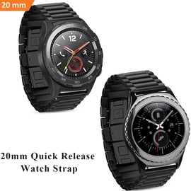 MroTech Replacement for Garmin Vivoactive 3 Strap 20mm Quick Release Black Stainless Steel Metal Wrist Band compatible with Garmin Vivoactive 3 Music/Forerunner 645 Music/Vivomove HR Smartwatch