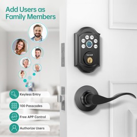 Smart Front Door Lock with Fingerprint: Hornbill Keyless Entry Door Lock with Handle Set Electronic Digital Deadbolt Keypad Lock Code App Alexa Auto Lock for House Apartment Black