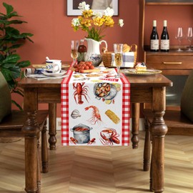 Buxiuer Crawfish Boil Table Runner Buffalo Check Lobster Crab Seafood Boil Themed Birthday Party Decoration Dining Room Home Kitchen Decor (13" x 108")