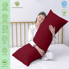 Cotton Delight Body Pillow Cover Pillowcase 20 x 60 Zipper Closure 1pc Body Pillowcase 100% Natural Cotton 600 Thread Count Premium Burgundy Body Pillowcases Pillow Covers, 20 x 60 inch