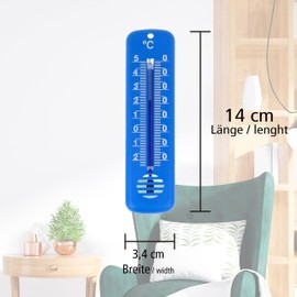 Lantelme 3 Stück Innenthermometer in Blau Grün Pink Temperaturanzeige -25°C bis 50°C Analog | Thermometer Set Zimmer Innen Außen Garten verwendbar 14cm x 3,4cm Kunststoff Wetterfest