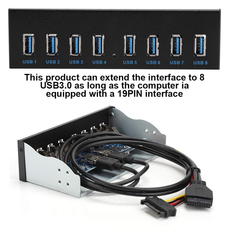 Panel Frontal Hub USB 3.0 de 8 Puertos, de 19