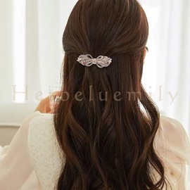 Herbeluemily Barrette, Bijou Stone, Metal Fittings, Hair Clip, Stylish, Adult, Elegant, Line, Aurora